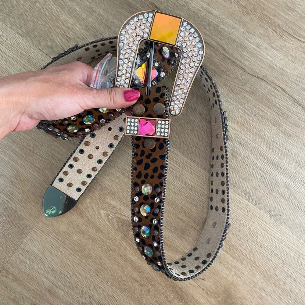 NEW Nocona Rhinestone Colored Calf Hair Leather Belt size XLarge